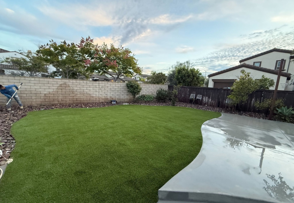 Backyard turf & pavers newly installed in San Diego, CA
