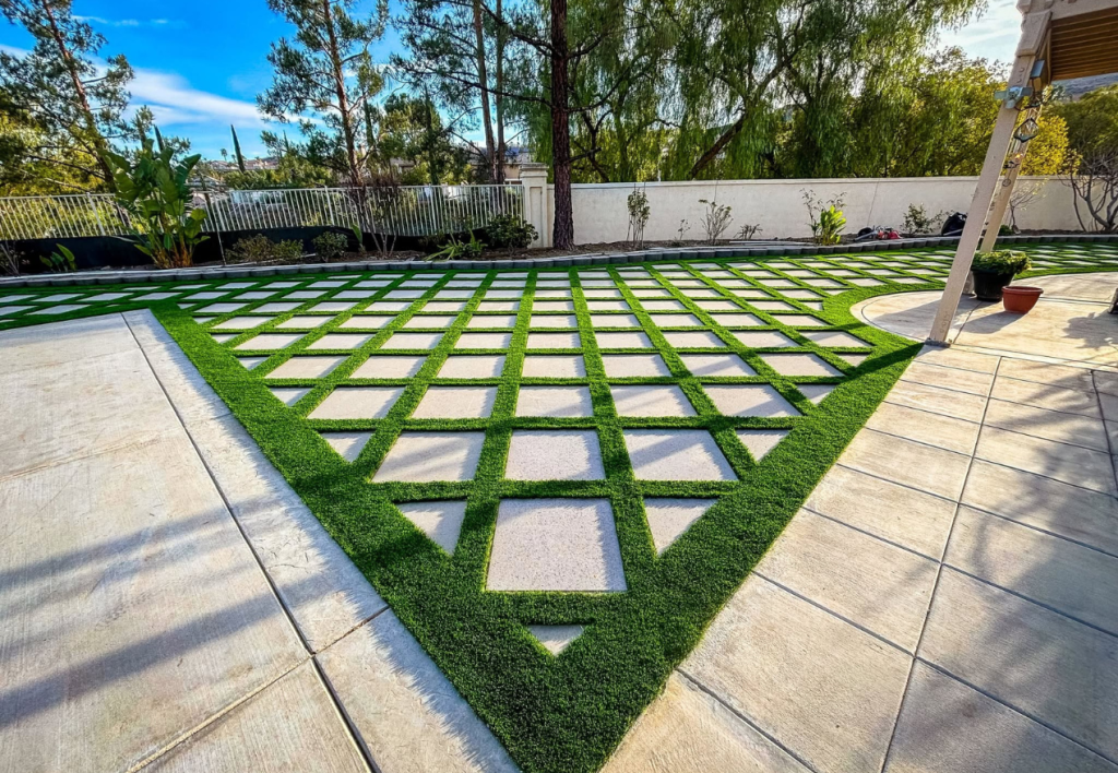 Backyard turf & pavers newly installed in San Diego, CA
