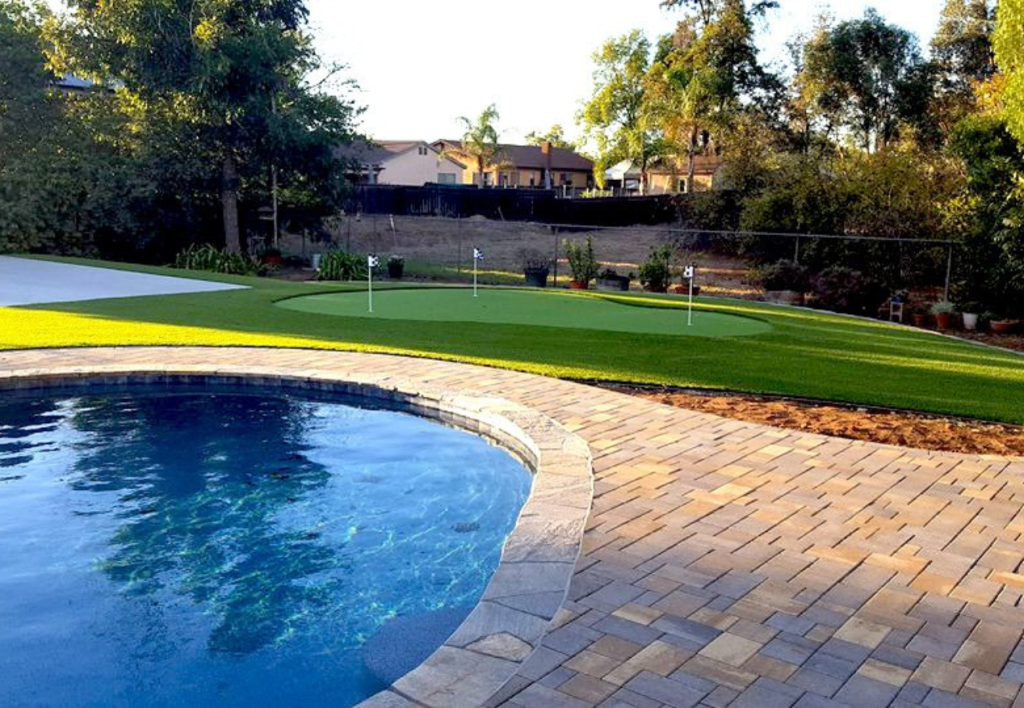 Turf & pavers newly installed in San Diego backyard