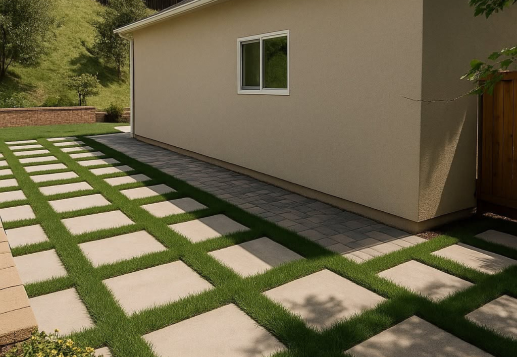 Backyard turf & pavers newly installed in San Diego, CA