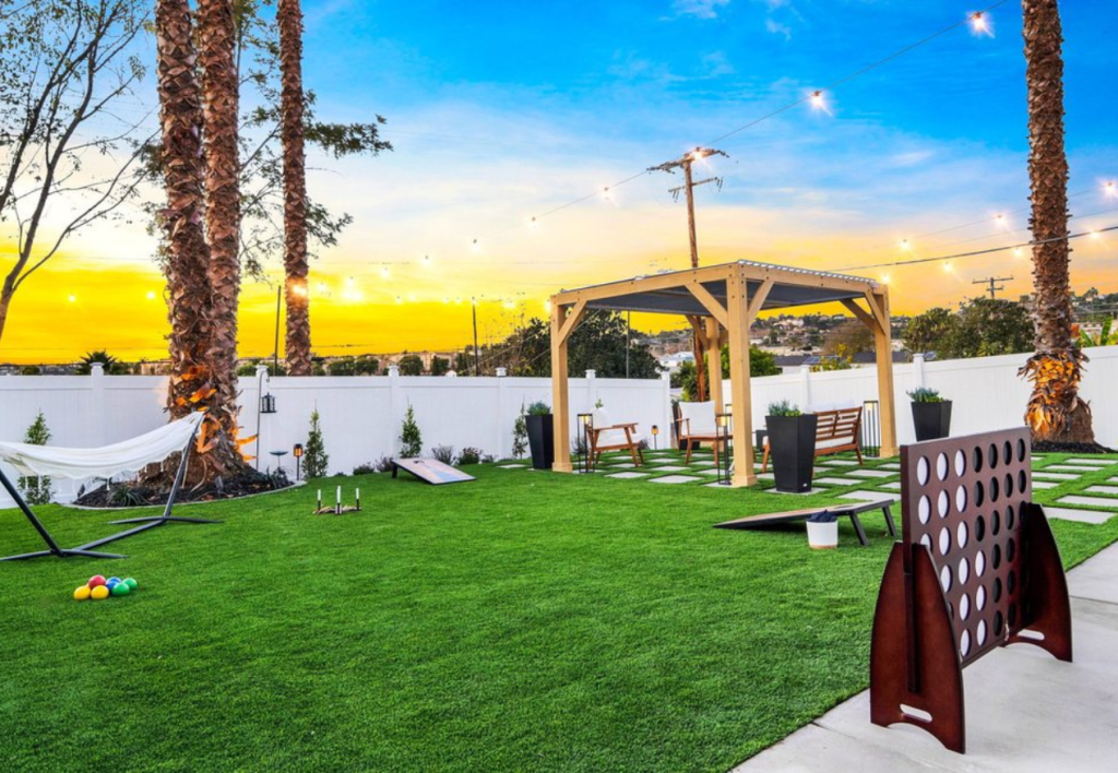Turf & pavers newly installed in San Diego backyard