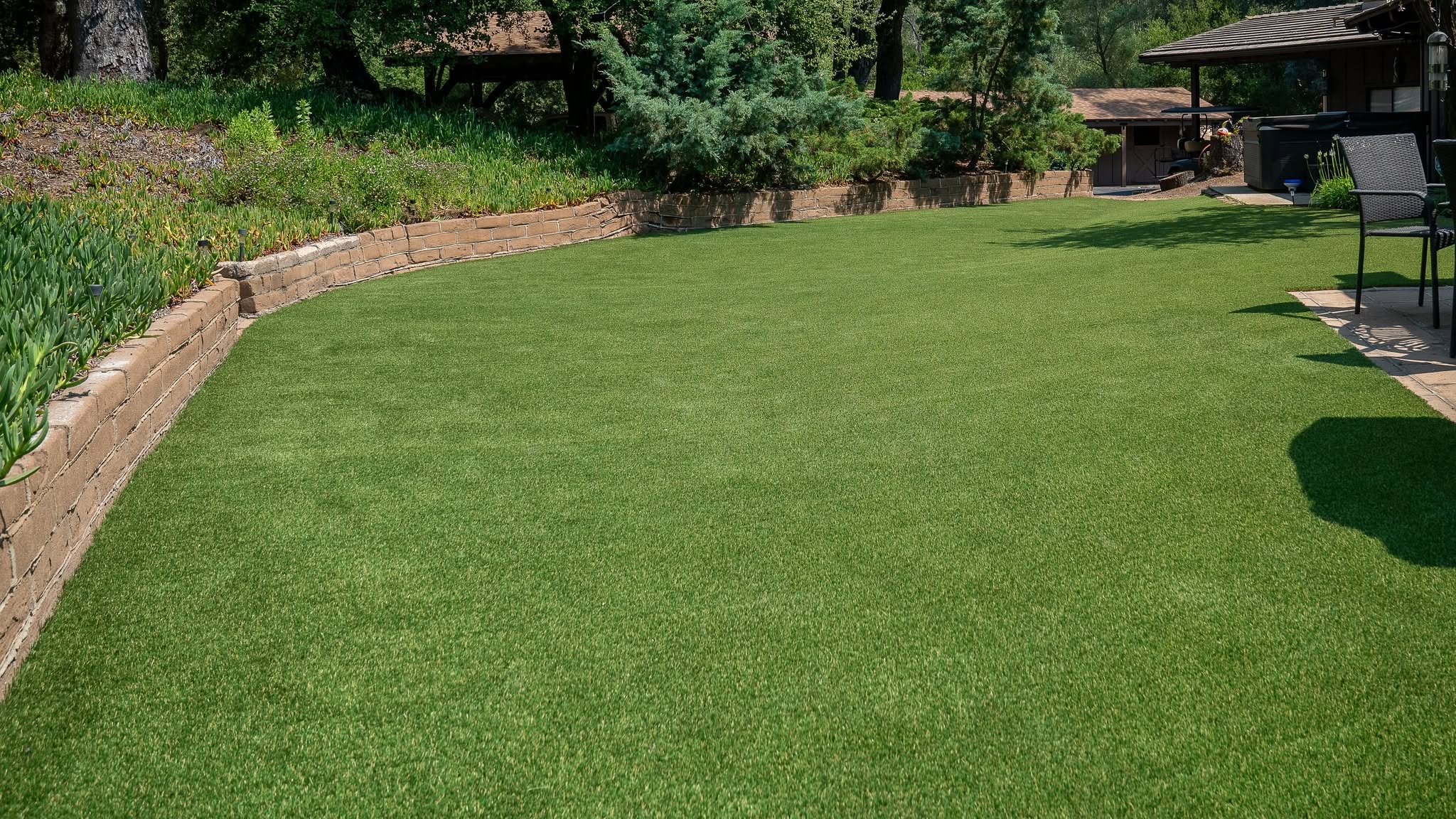 Freshly installed back yard turf in San Diego, CA