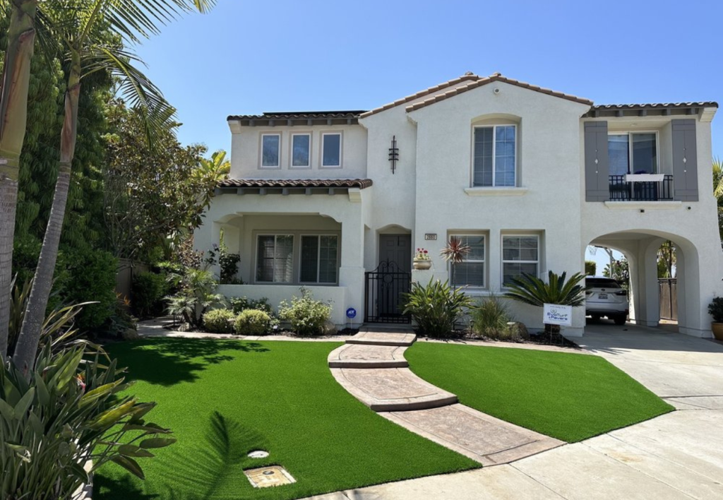 Turf & pavers newly installed in San Diego frontyard