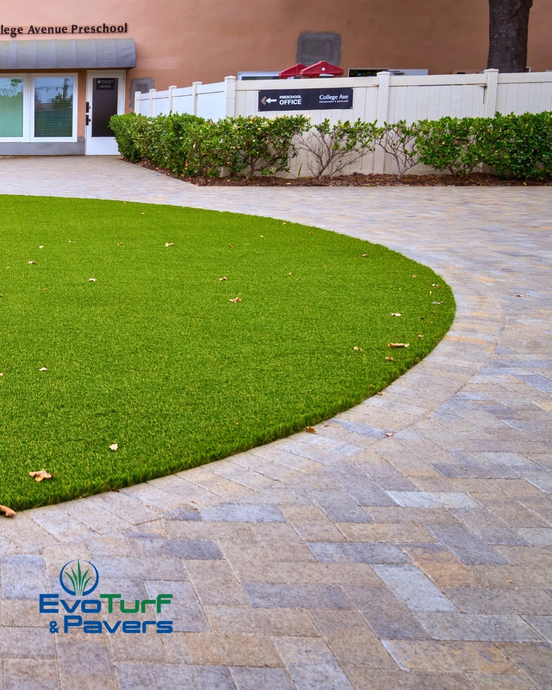 Freshly installed commercial turf & pavers in San Diego, CA