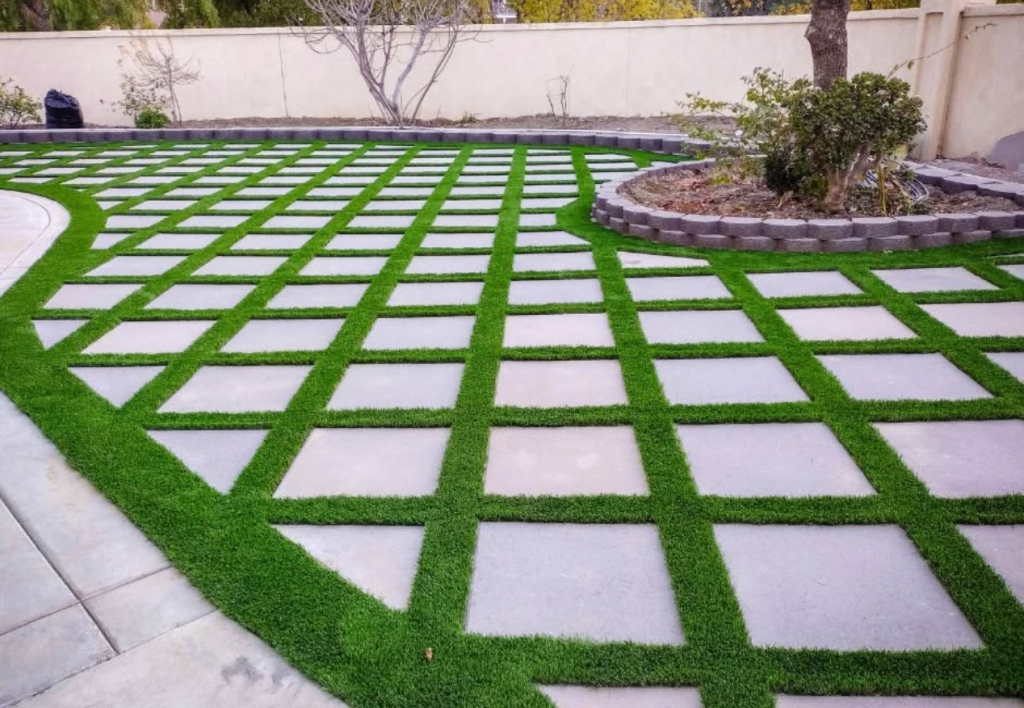 Turf & pavers newly installed in San Diego backyard