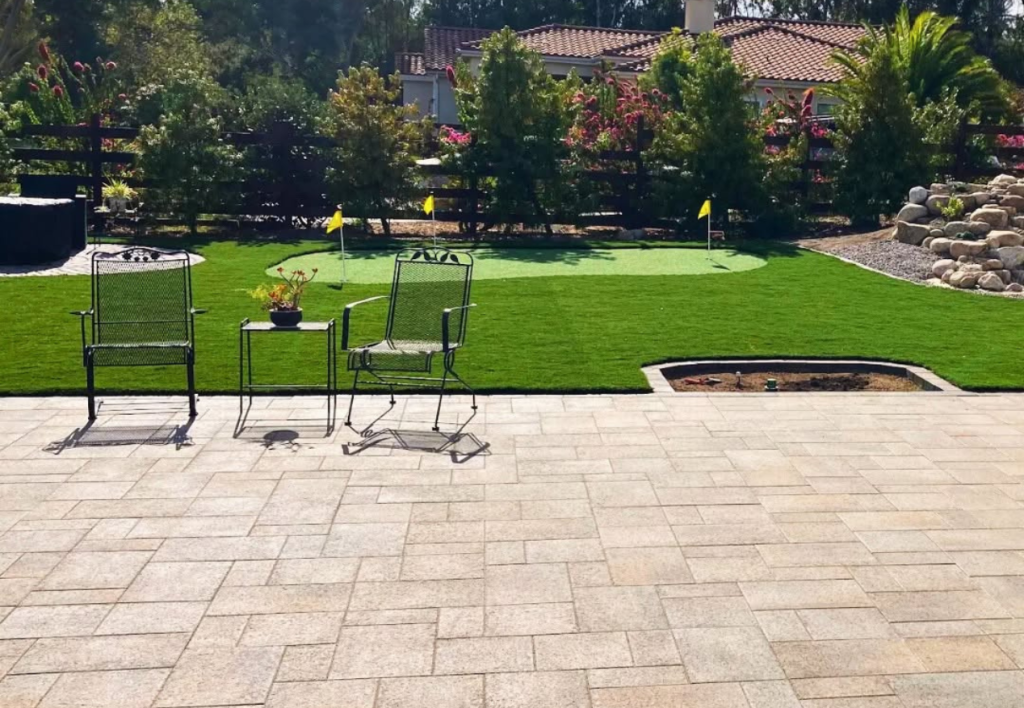 Turf & pavers newly installed in San Diego backyard