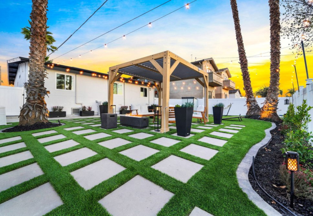 Turf & pavers newly installed in San Diego backyard
