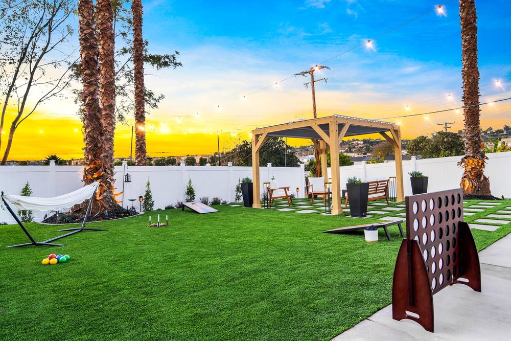 Freshly installed backyard turf & pavers in San Diego, CA